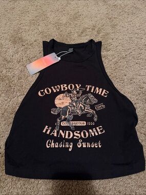 Shein Cowboy Time 'Handsome' Chasing Sunset Graphic Crop Tank Top 🧡
